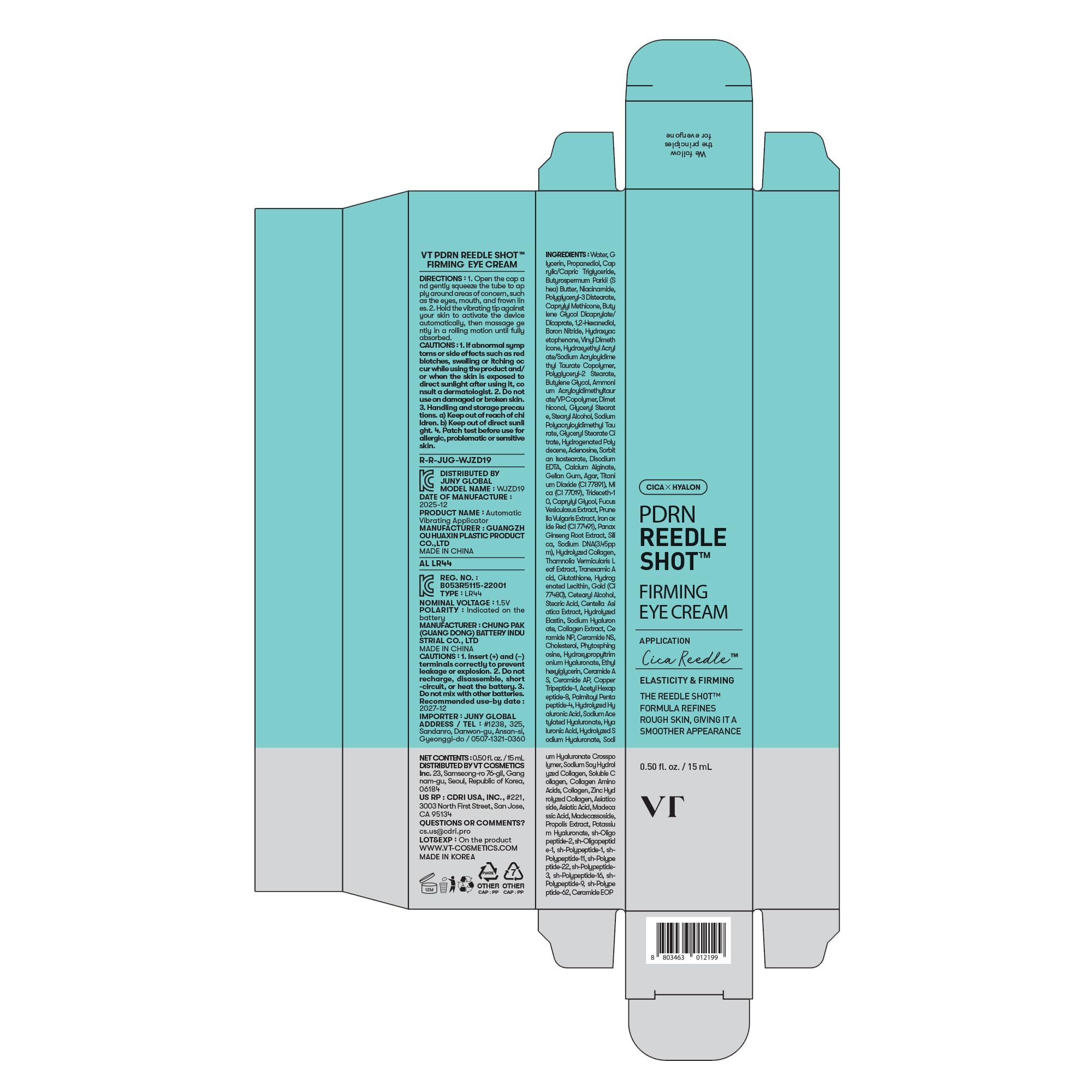 VT COSMETICS PDRN Reedle Shot Eye Cream PDRN Collagen supports firmer, smoother eye area.