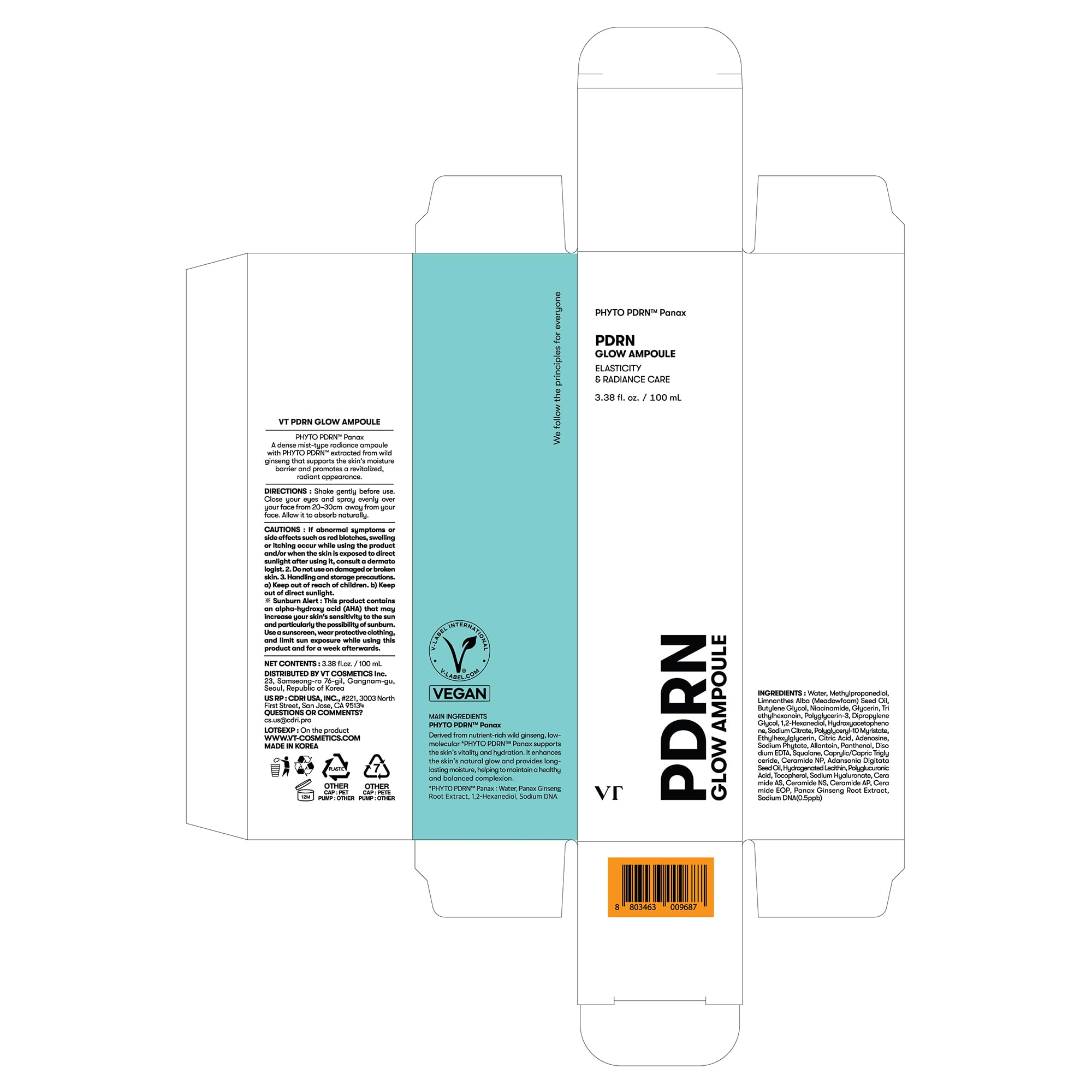 VT COSMETICS PDRN Rutina Hidratación Diaria: hidratación constante a lo largo del día.
