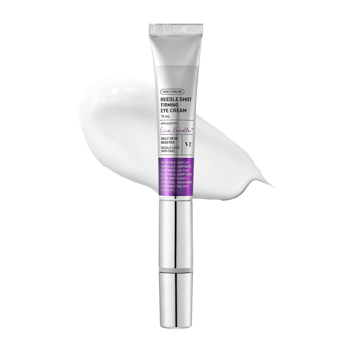 VT COSMETICS Reedle Shot Firming Eye Cream packaging showcases premium Korean skincare design.