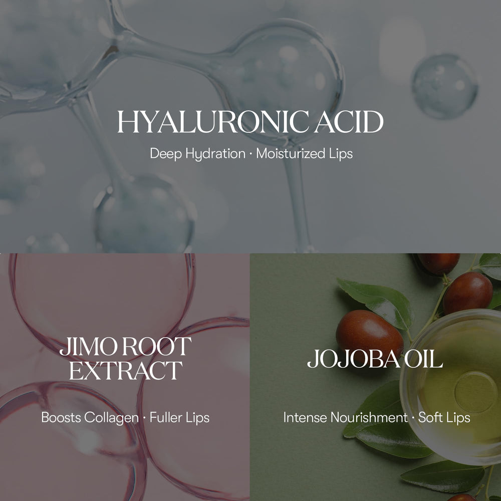 Hidratación profunda en labios gracias a ácido hialurónico y jojoba