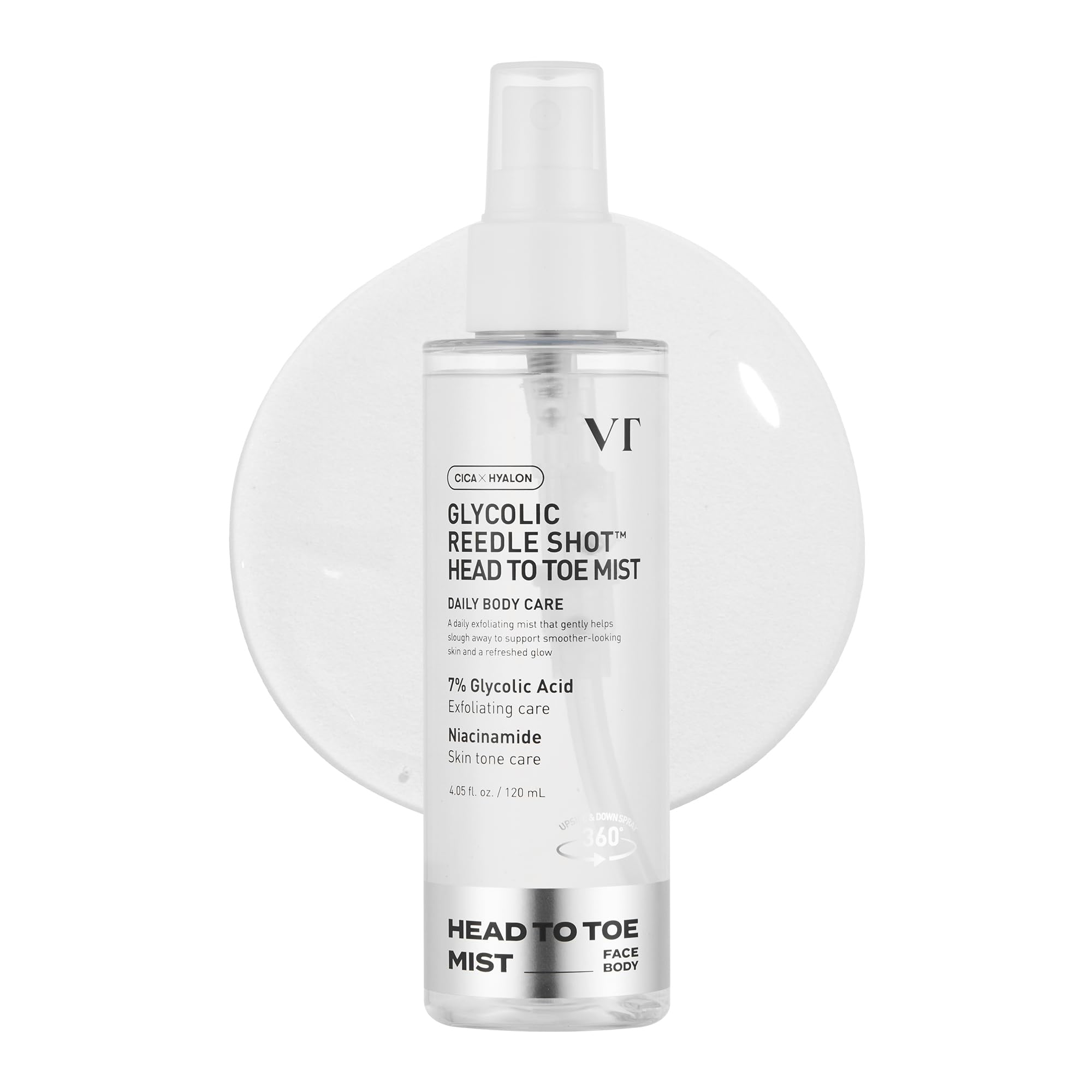 VT COSMETICS Reedle Shot Mist, pulverización de cabeza a pies para exfoliar suavemente la piel