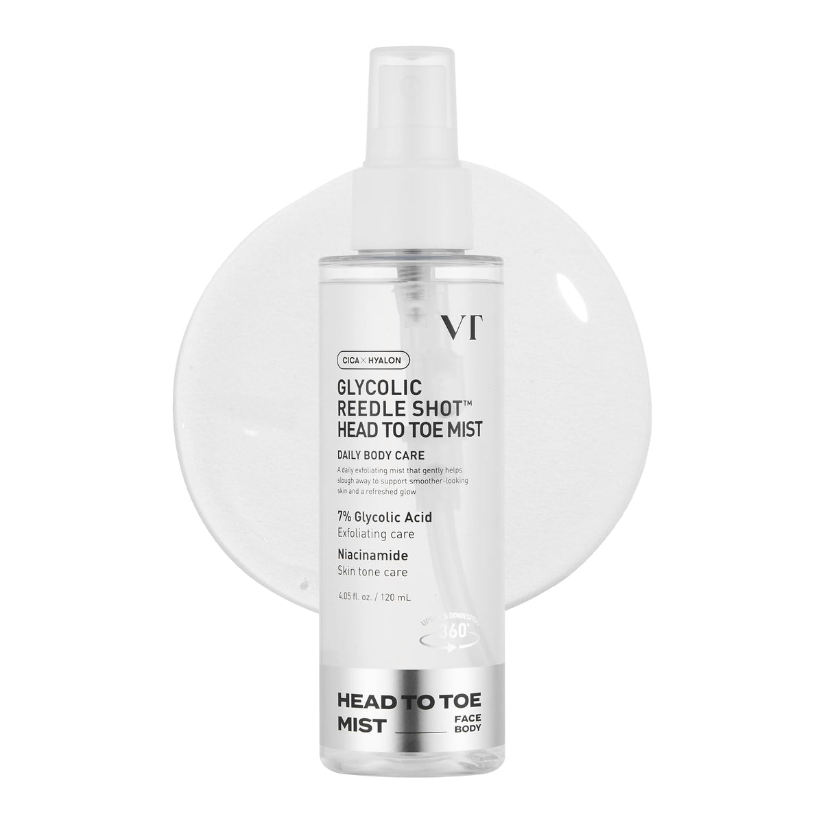 VT COSMETICS Reedle Shot Mist, pulverización de cabeza a pies para exfoliar suavemente la piel