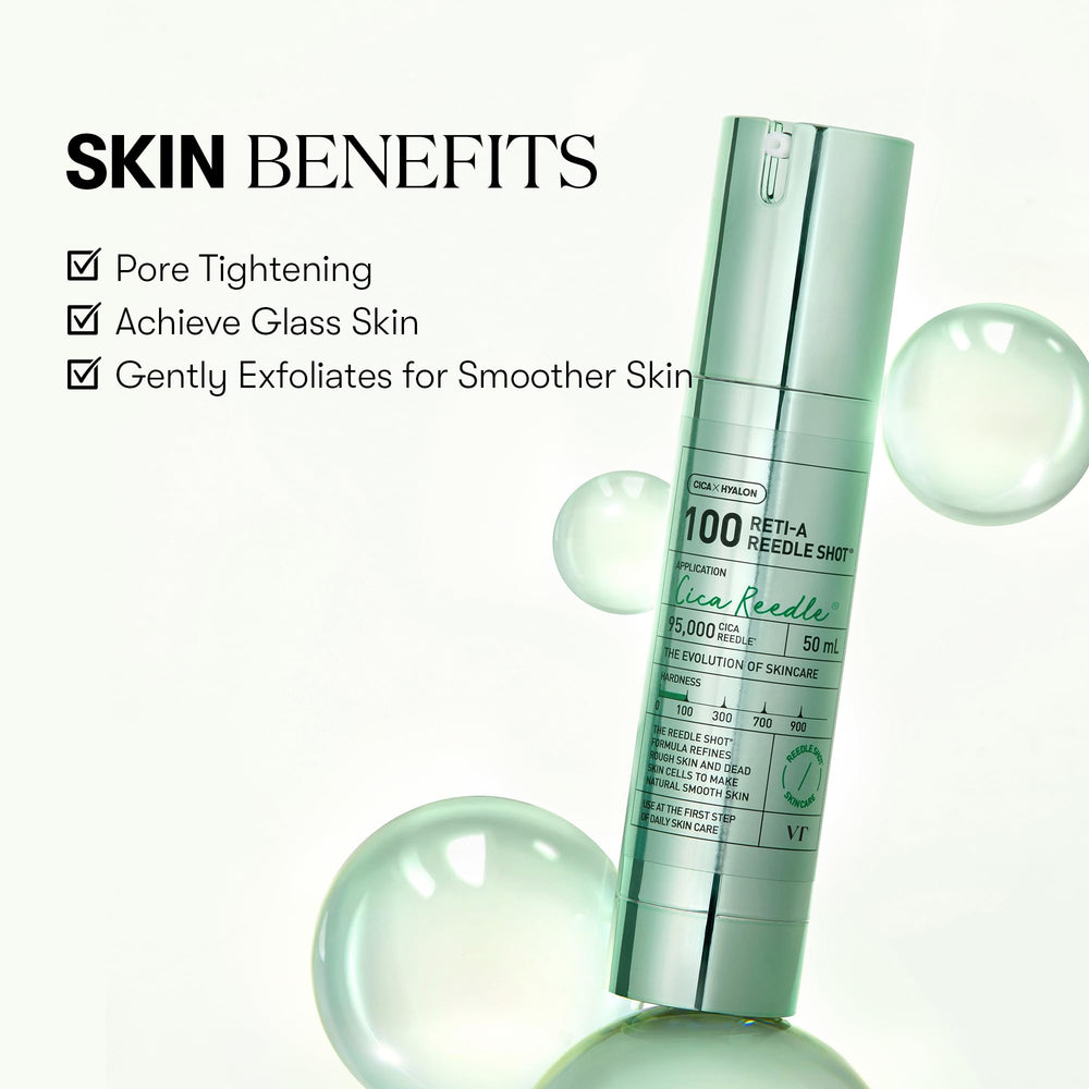 VT COSMETICS Reti-A Reedle Shot application massage illustrates gentle, quick absorption for nightly routine