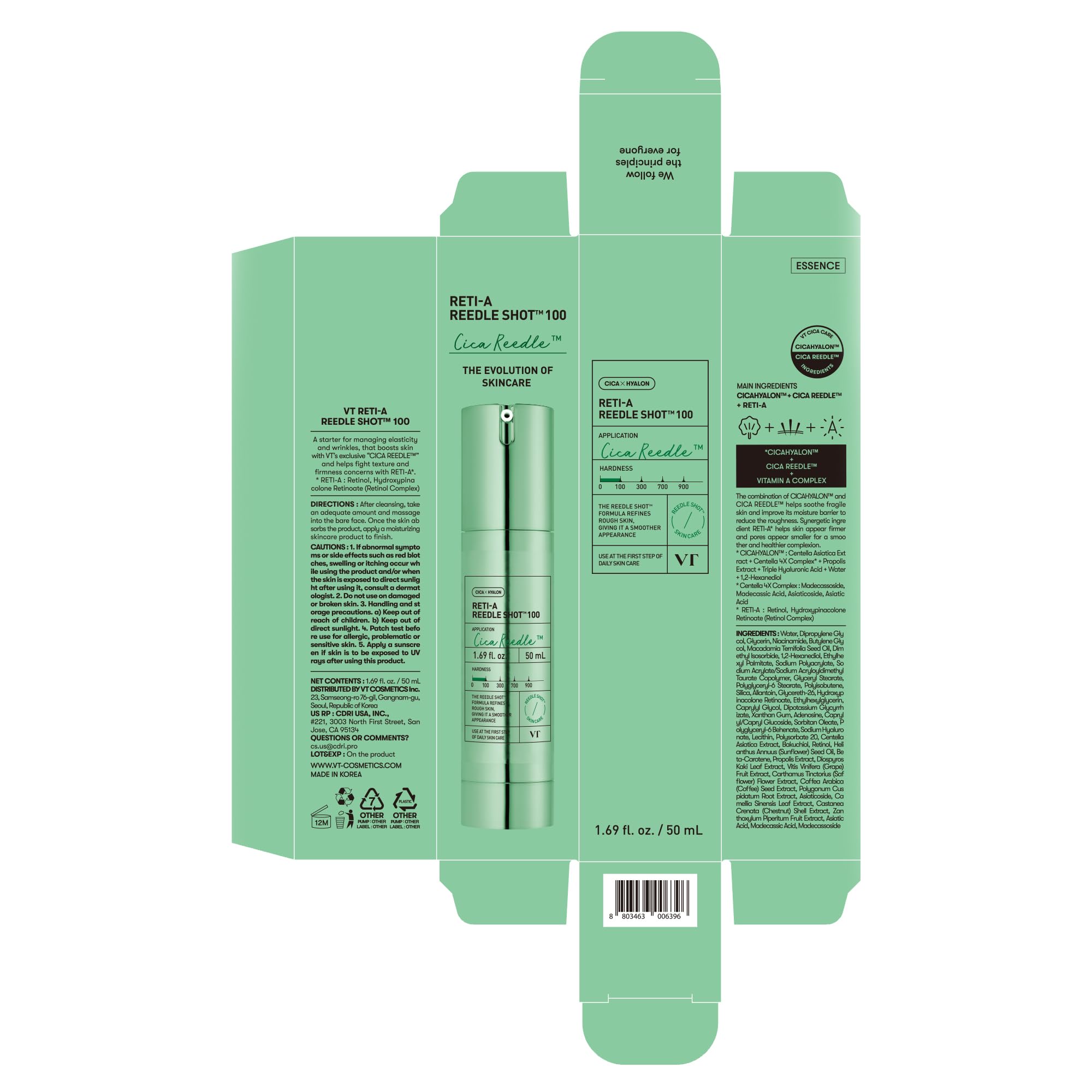 VT COSMETICS Reti-A Reedle Shot ingredients cica-hyalon focus promotes boosting absorption