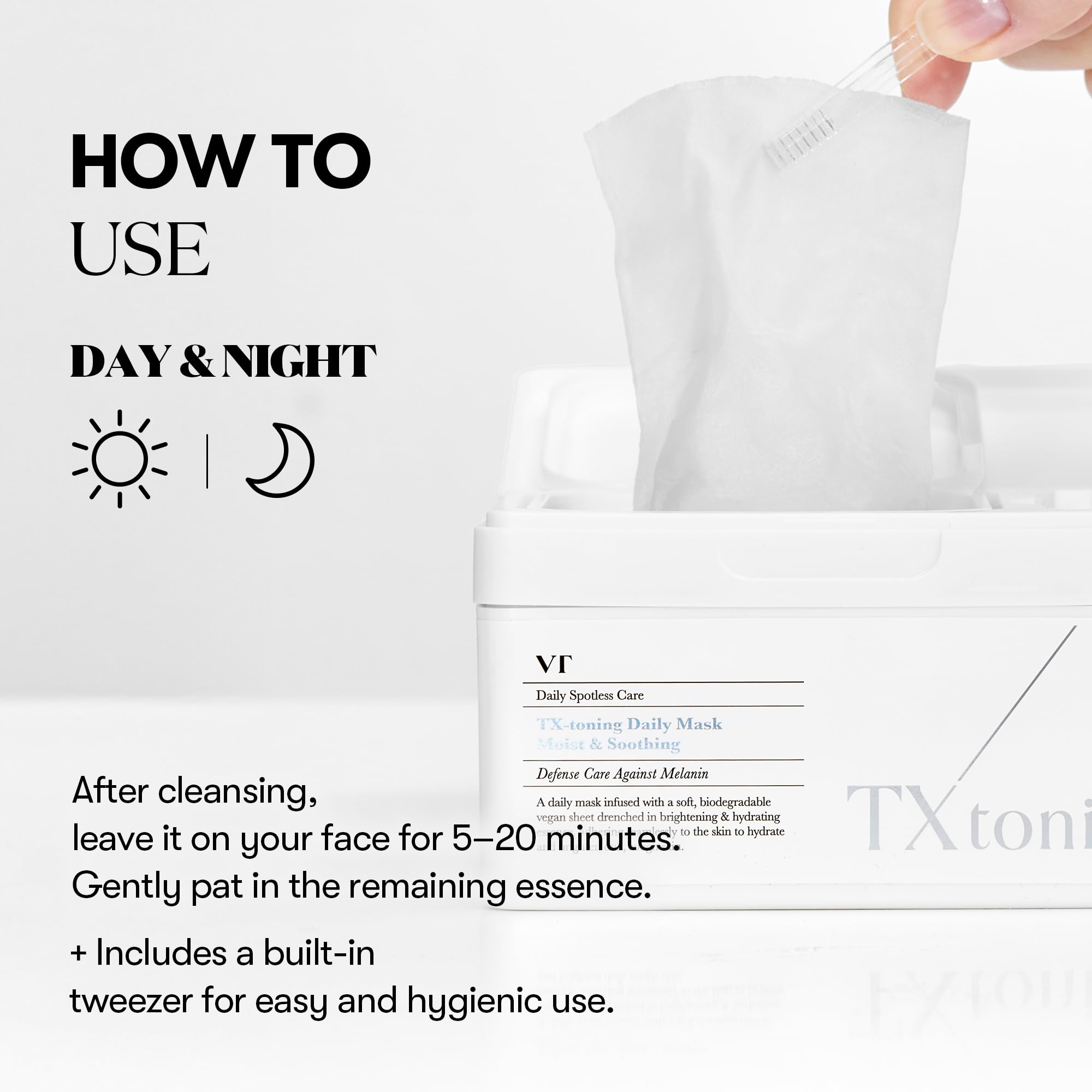 VT COSMETICS TX Toning Daily Mask fragrance-free label signals clean skincare for sensitive skin