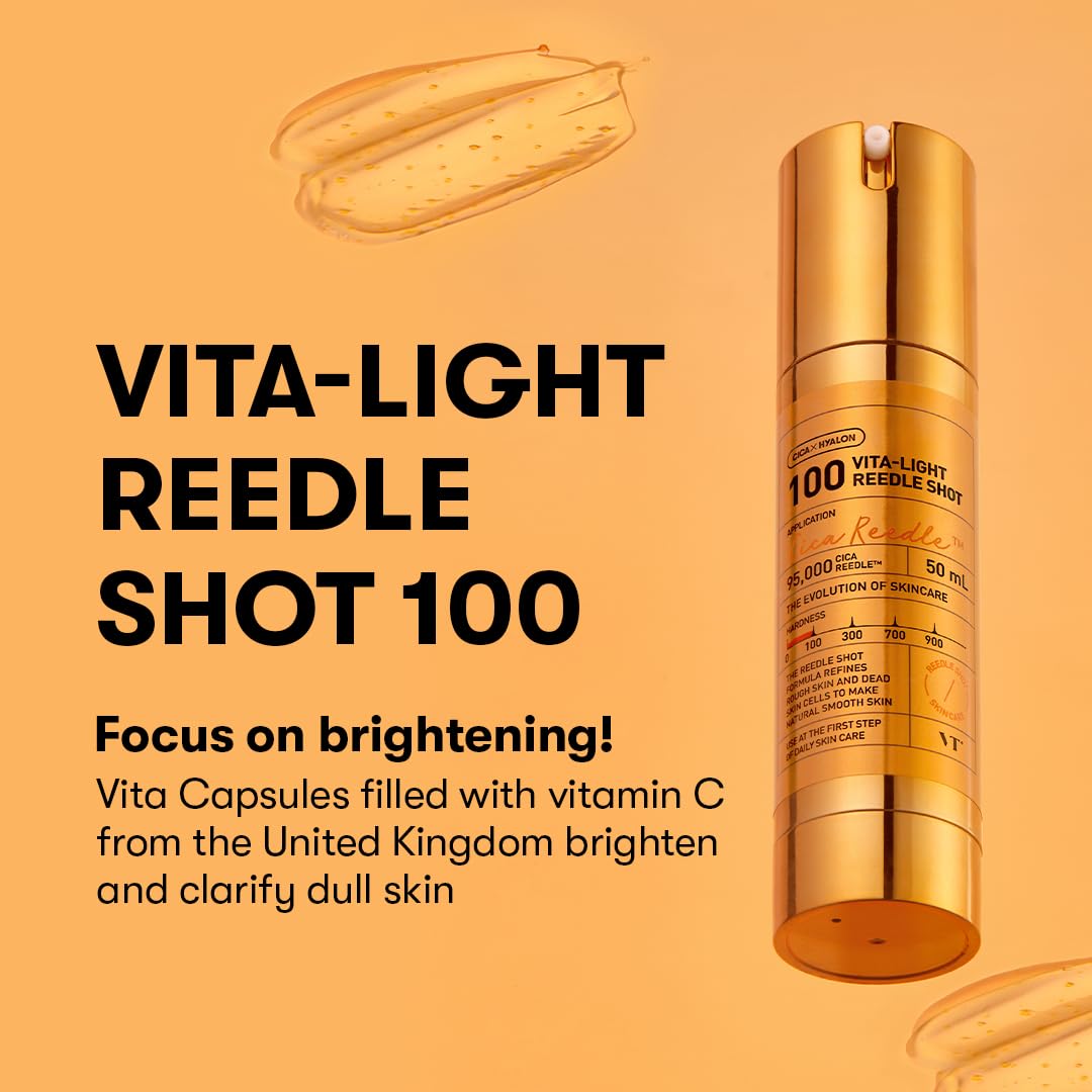 Vita-Light Reedle Shot capsules closeup highlighting stabilized Vitamin C for vibrant texture