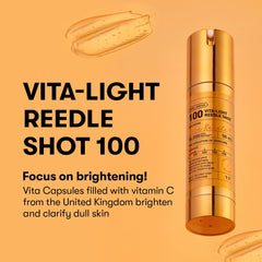Vita-Light Reedle Shot capsules closeup highlighting stabilized Vitamin C for vibrant texture