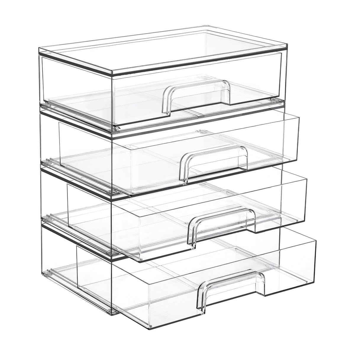 Vtopmart 12.1-inch clear drawer front shows stackable cosmetic organizers.