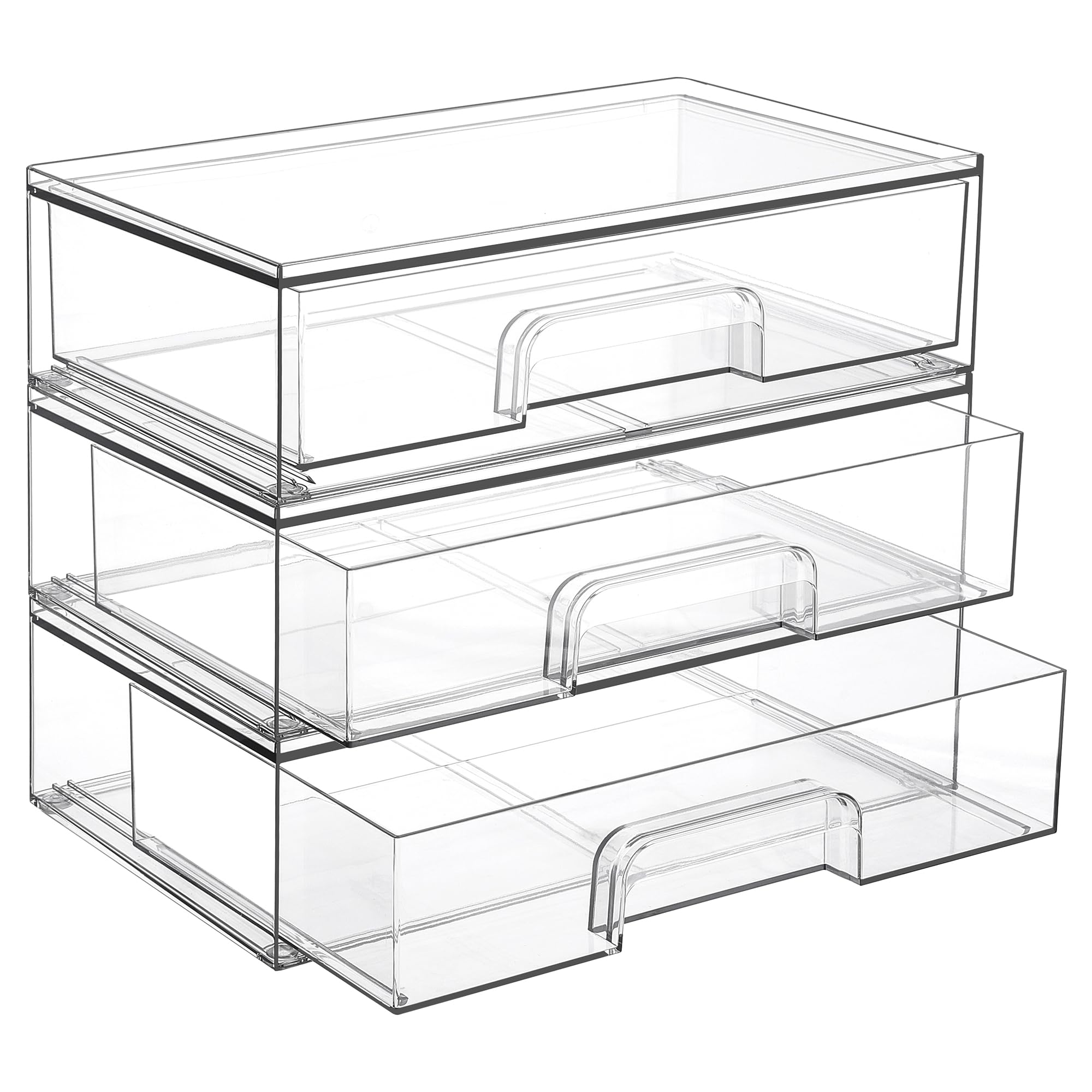 Vtopmart 12.1 inch clear stackable drawer front view for easy vanity organization.