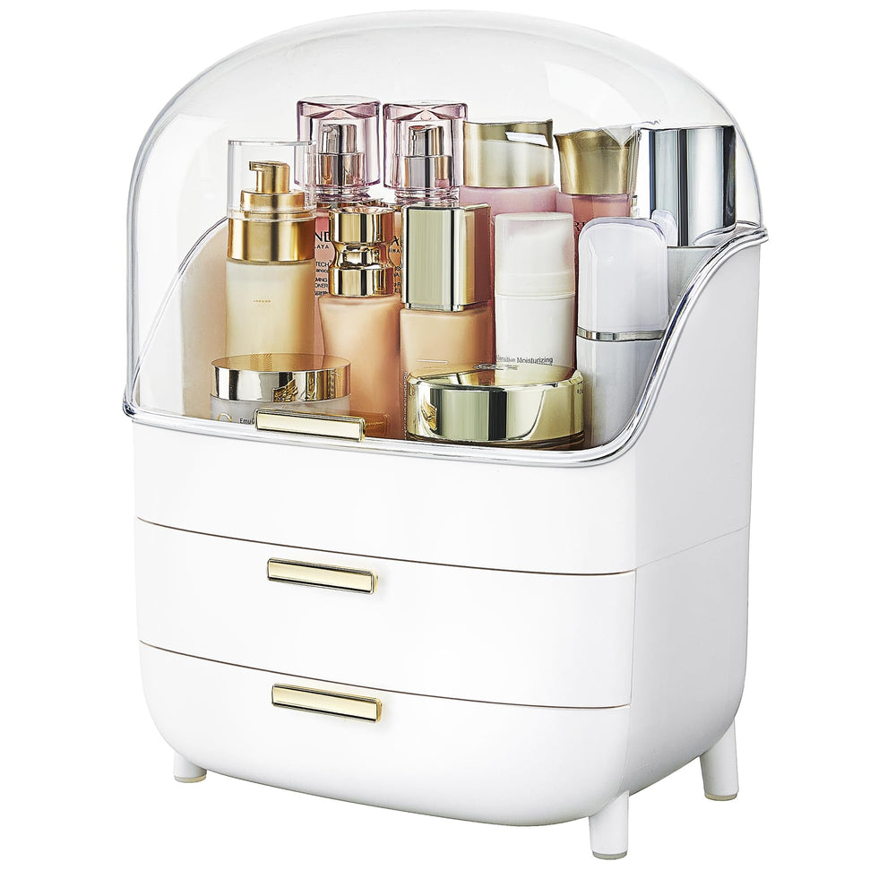 Vtopmart 3-tier skincare organizer with lid keeps bottles visible and dust-free