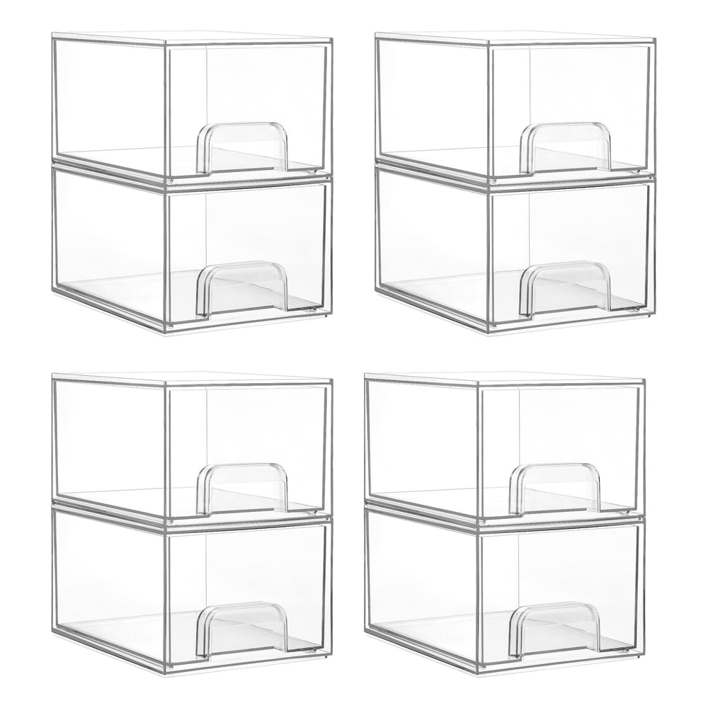 Vtopmart 8-pack clear drawer organizer front view; keeps cosmetics organized and visible