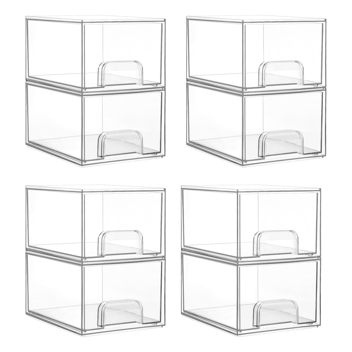 Vtopmart 8-pack clear drawer organizer front view; keeps cosmetics organized and visible