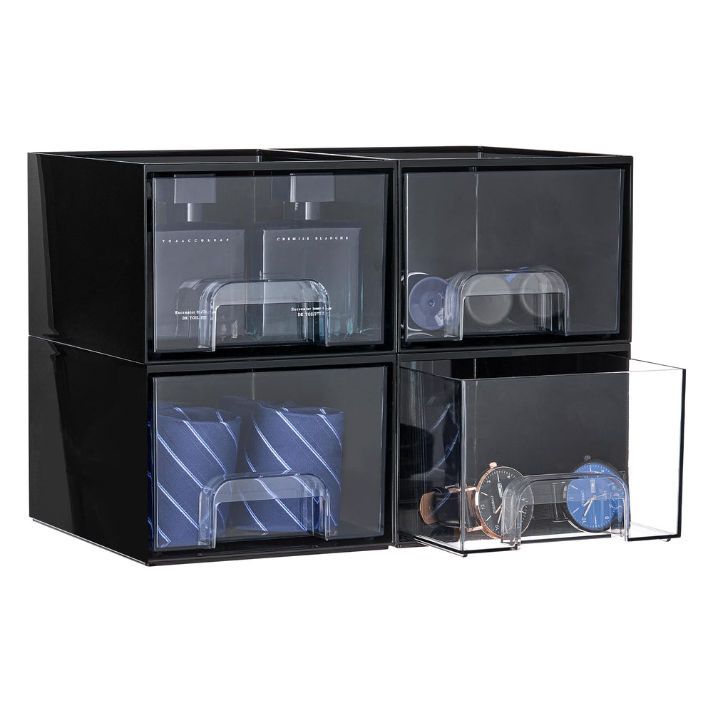 Vtopmart black small stackable drawers front view for organized vanity storage