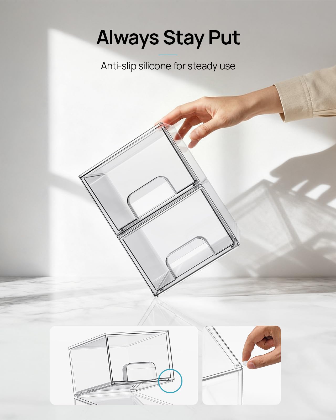 Vtopmart clear vanity storage keeps contents visible and dust-free