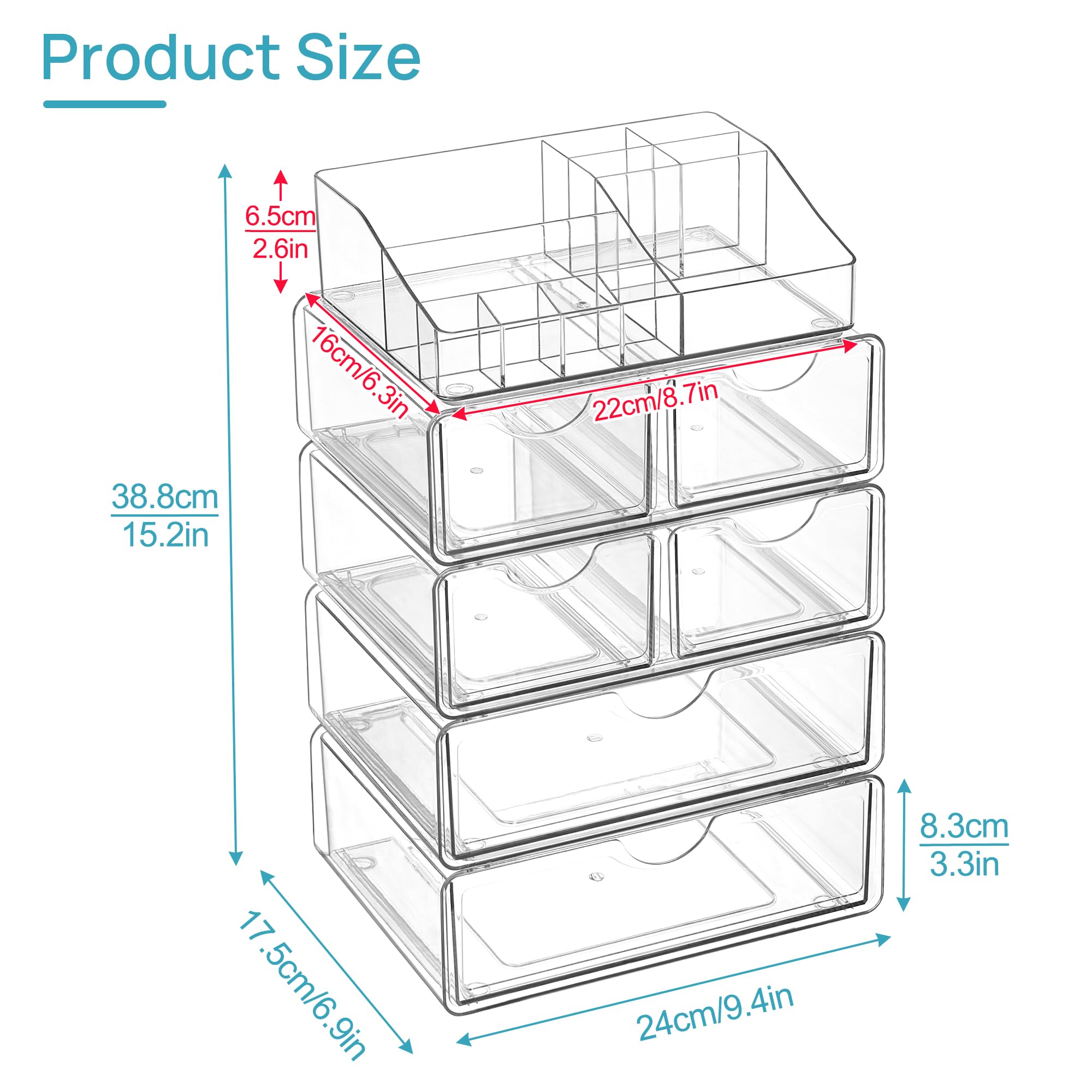 Vtopmart makeup organizer with sliding rails prevents full drawer pullouts