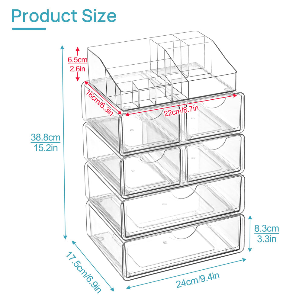 Vtopmart makeup organizer with sliding rails prevents full drawer pullouts