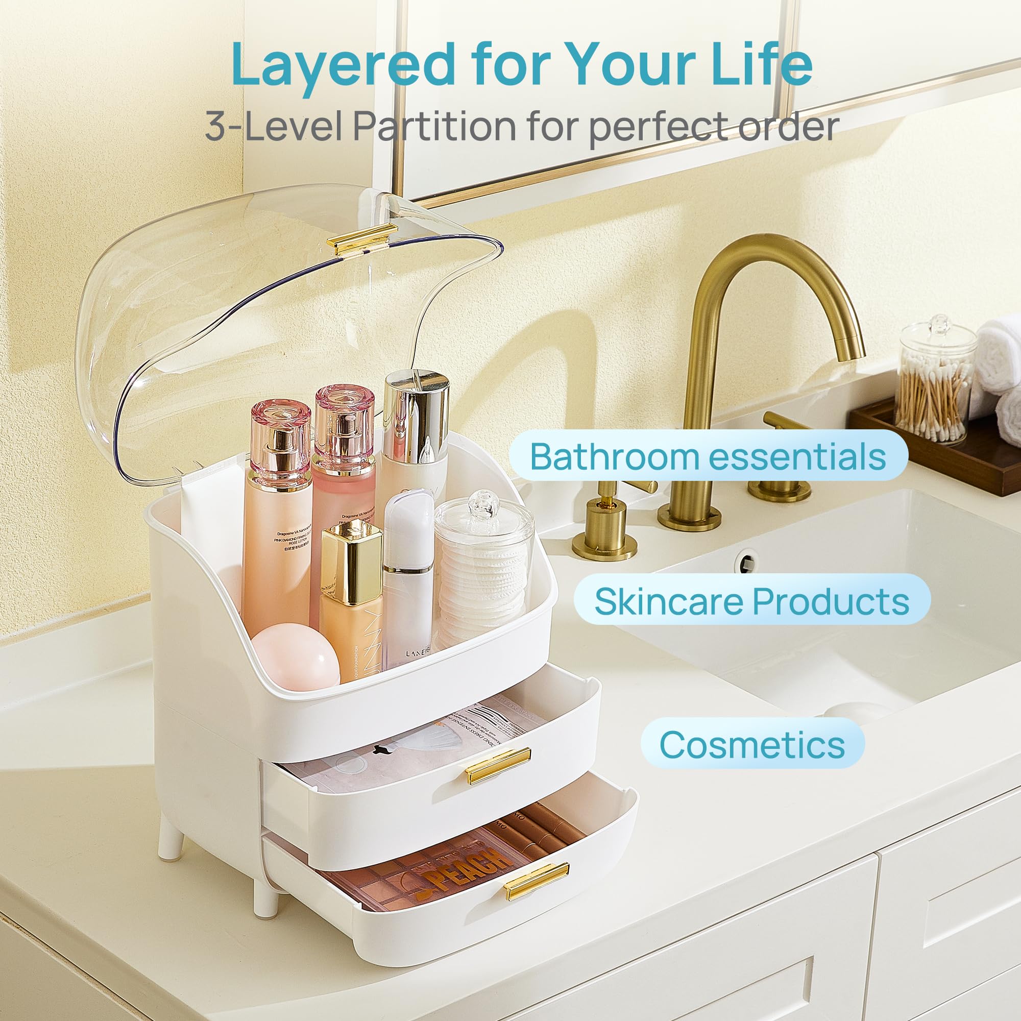 Vtopmart non-slip base prevents sliding on vanity surfaces
