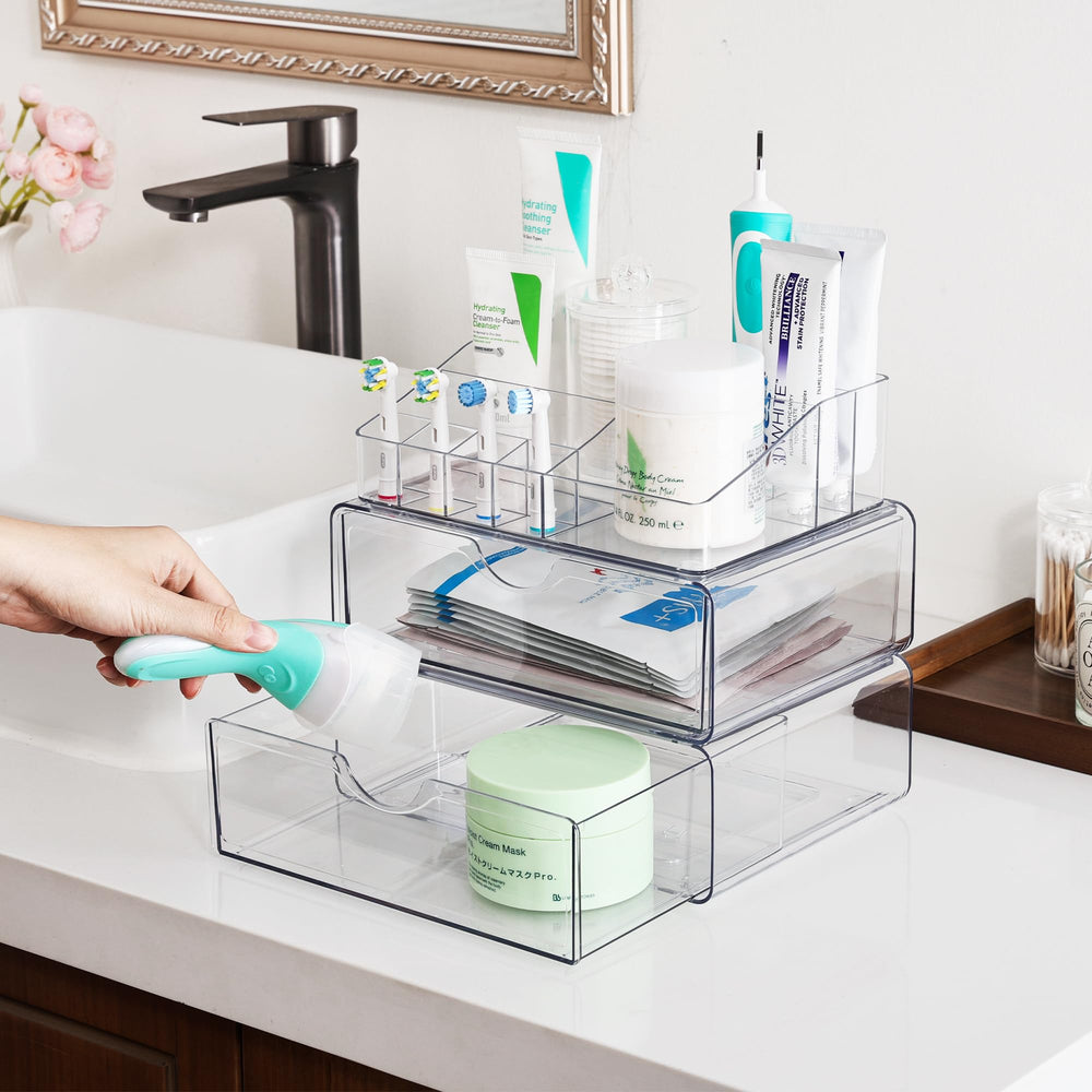 Vtopmart slide rails keep drawers secure while accessing makeup.