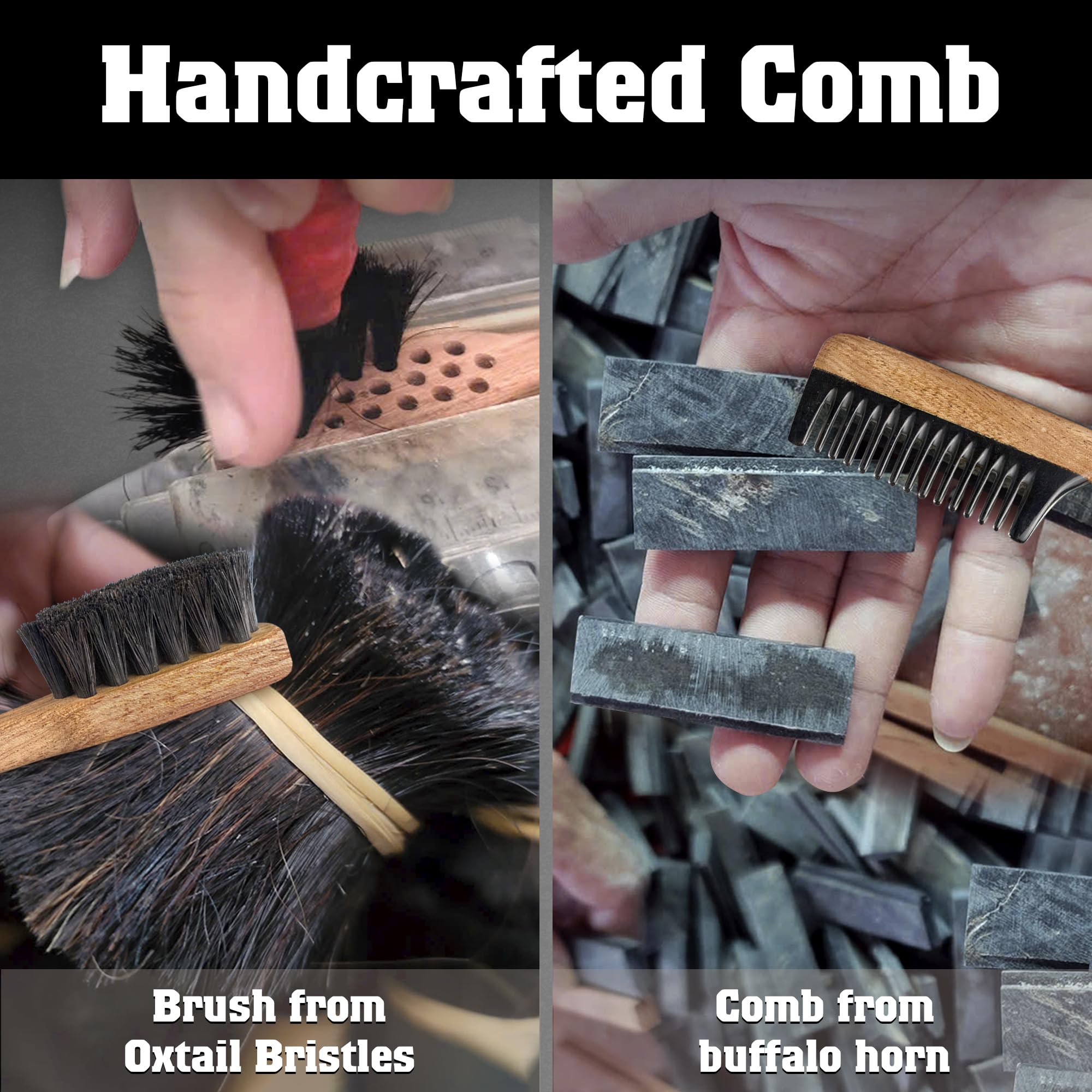VTUNA 2-in-1 beard comb featuring buffalo horn teeth for smooth detangling.