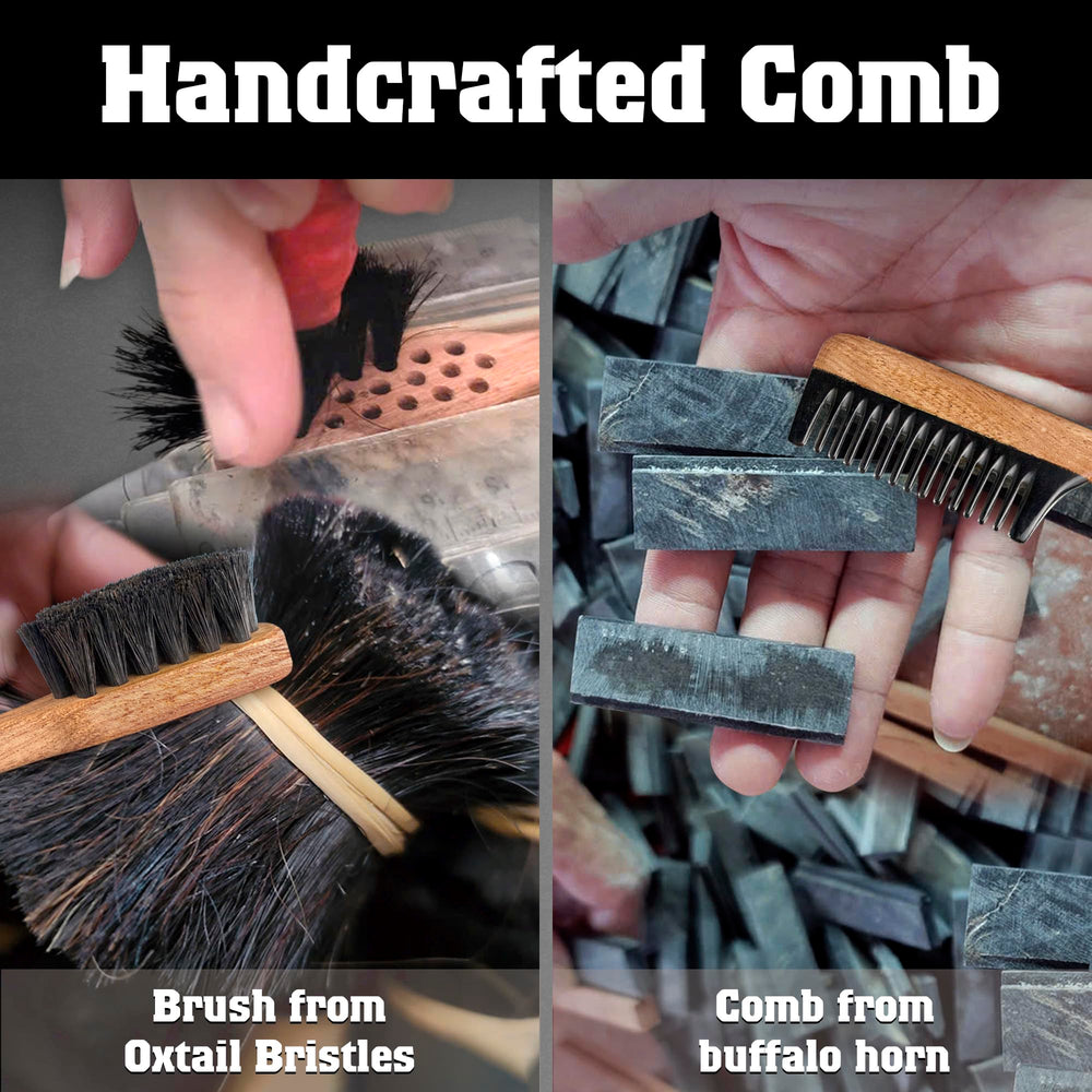 VTUNA 2-in-1 beard comb featuring buffalo horn teeth for smooth detangling.