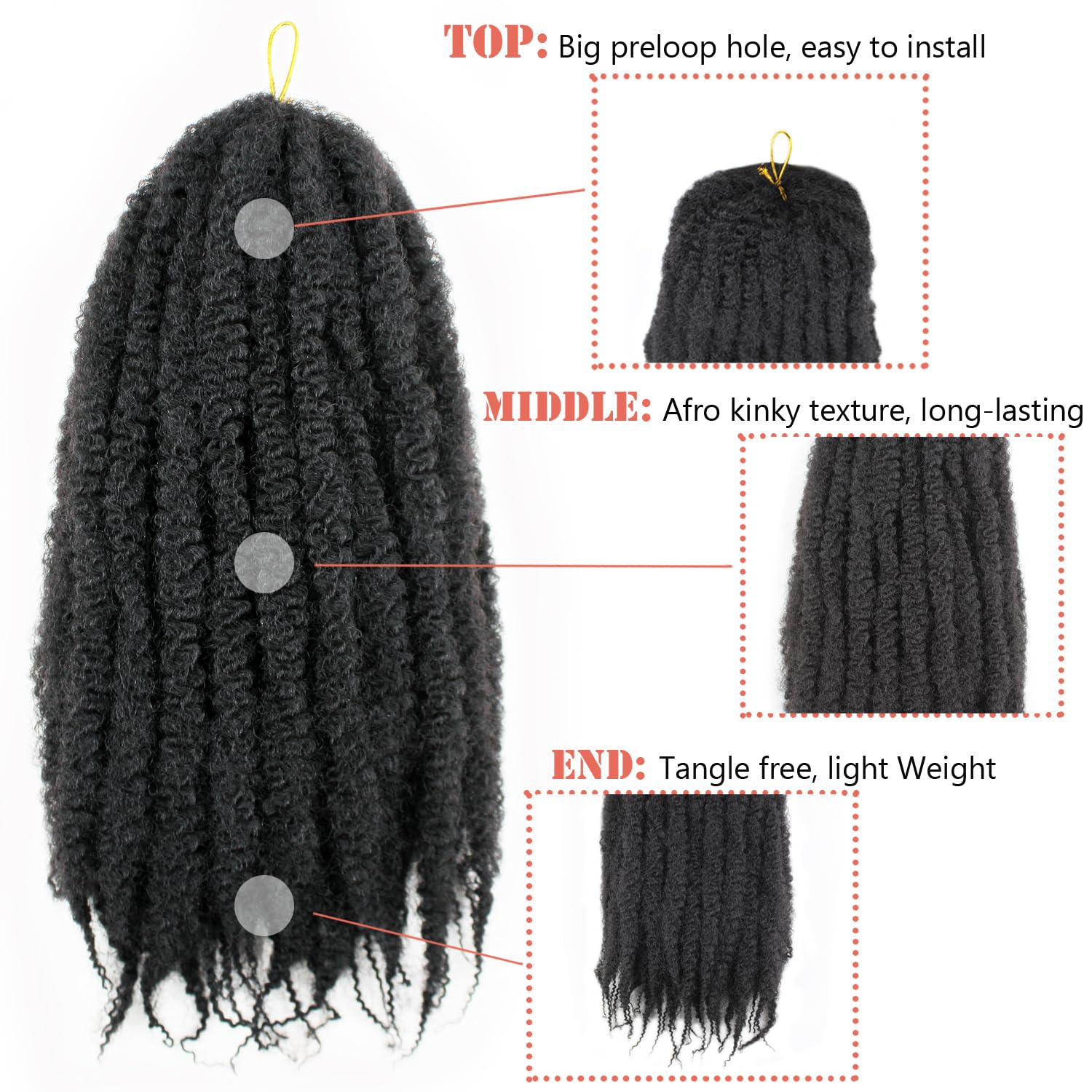 Vustbeauty Marley Twist 24-inch crochet hook and rings included for quick install.