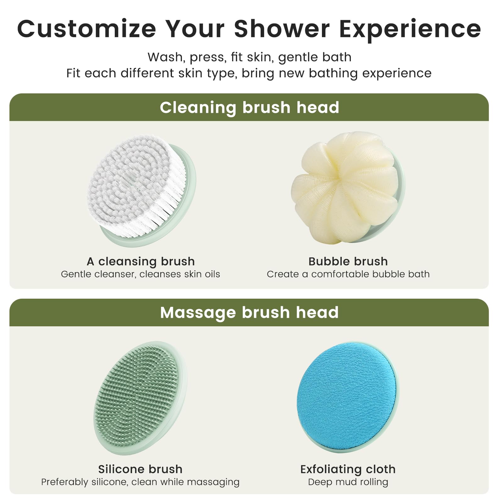 Soft nylon bristles on VWMYQ scrubber gentle for sensitive skin.