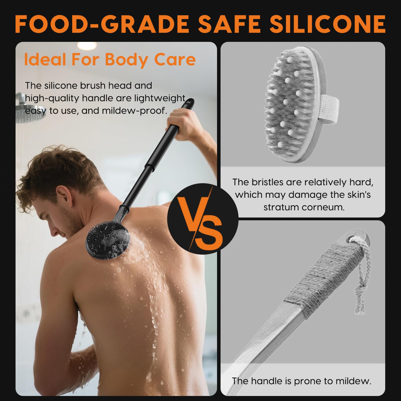 VWMYQ back scrubber in use offering exfoliation and massage.