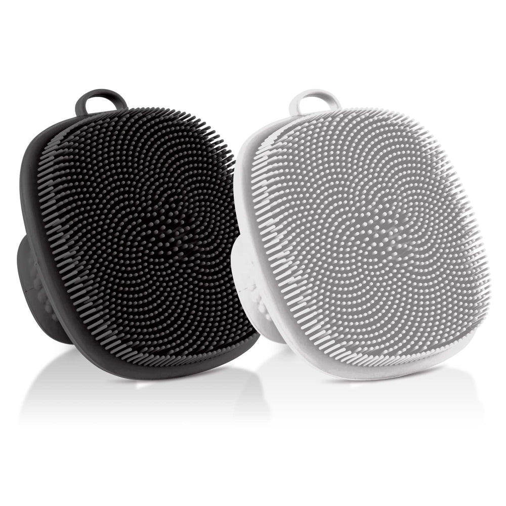 VWMYQ face scrubber twin-pack with soft bristles for gentle cleansing