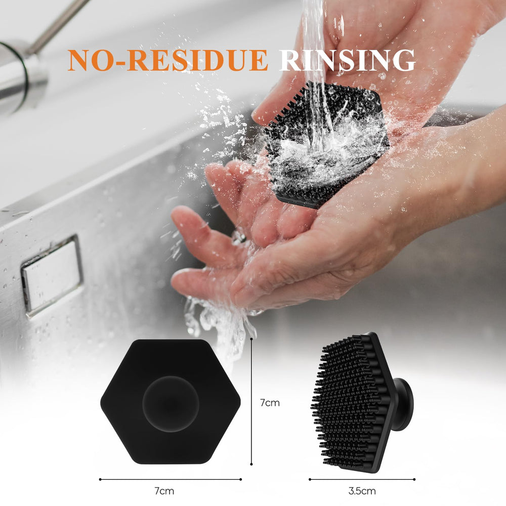 VWMYQ silicone scrubber in shower for exfoliation and relaxing massage.