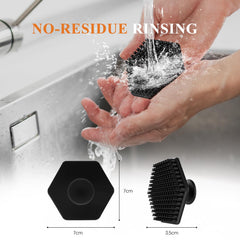 VWMYQ silicone scrubber in shower for exfoliation and relaxing massage.