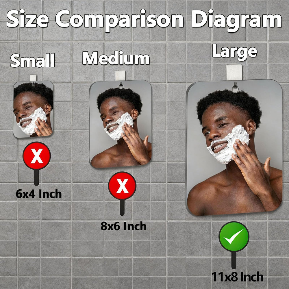 VXKZF wall-mount shower mirror installs without drilling on smooth surfaces.