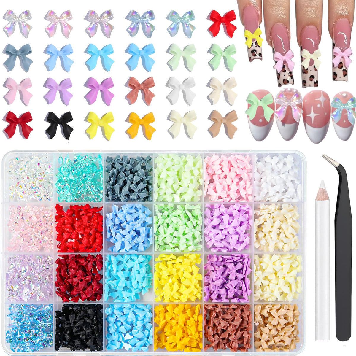 VYNELLE bow nail charms collection in 1 cm size for easy DIY nail art and crafts