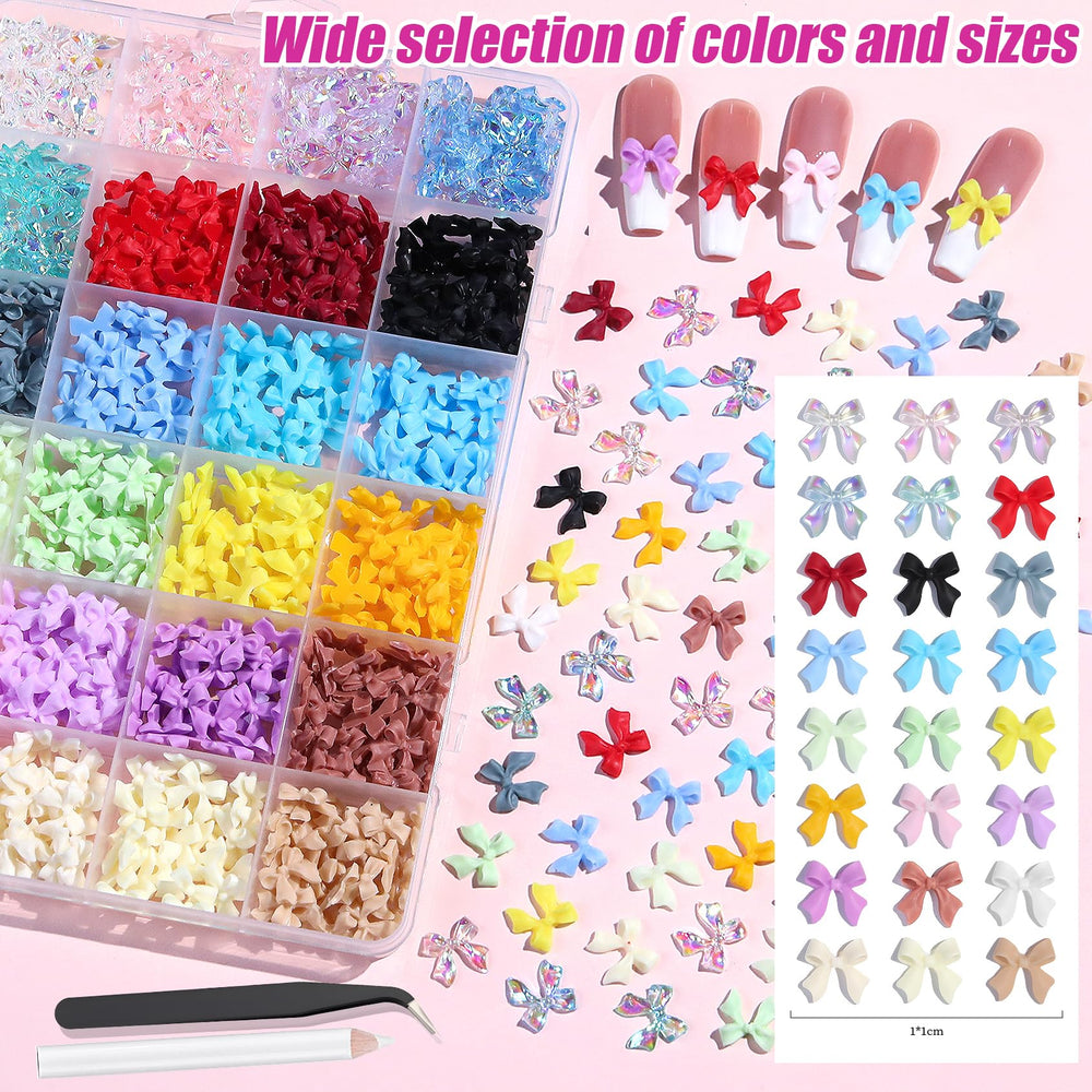 VYNELLE multicolor bow charms show 19 colors for vibrant manicures