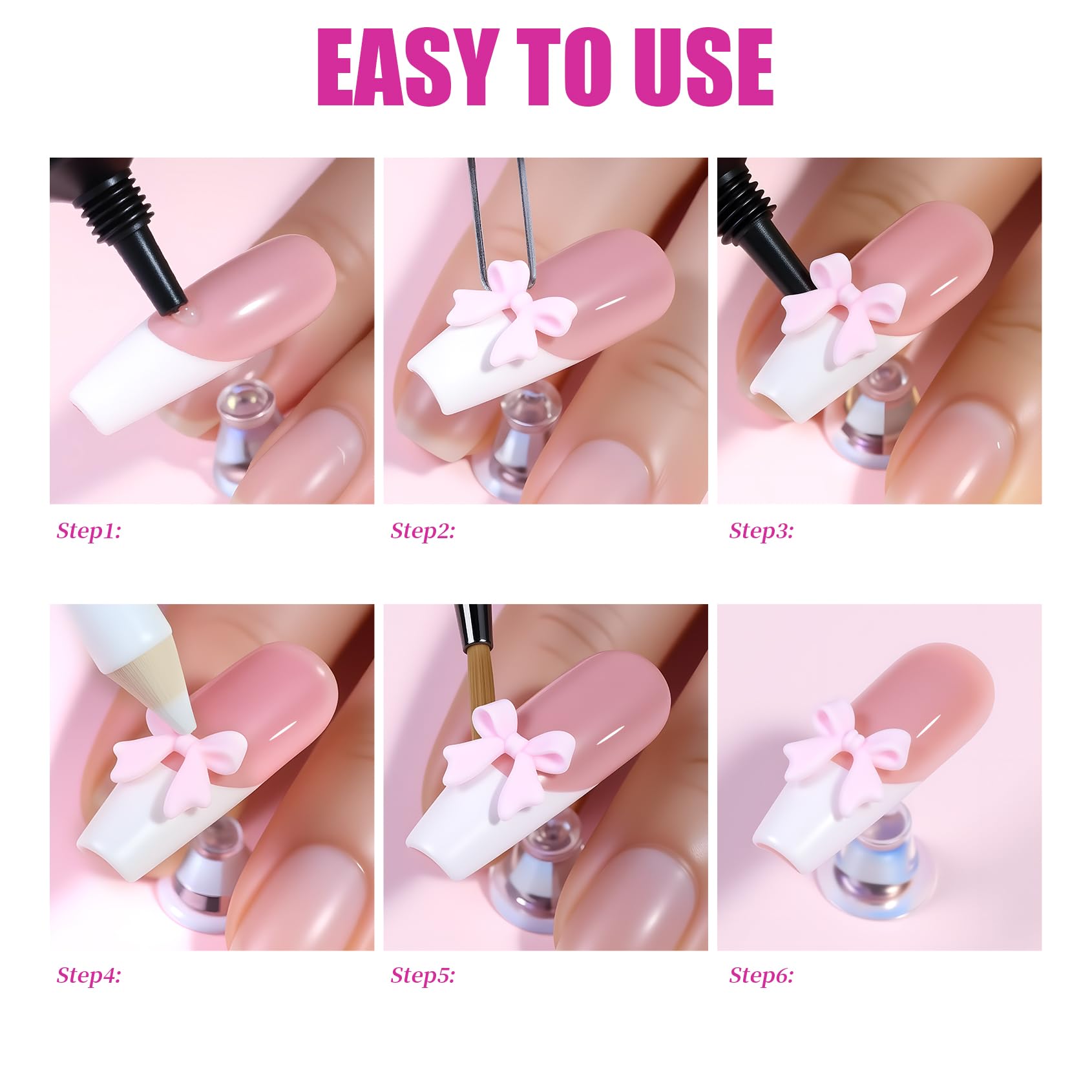 VYNELLE transparent bow charms in five shades add subtle nail accents