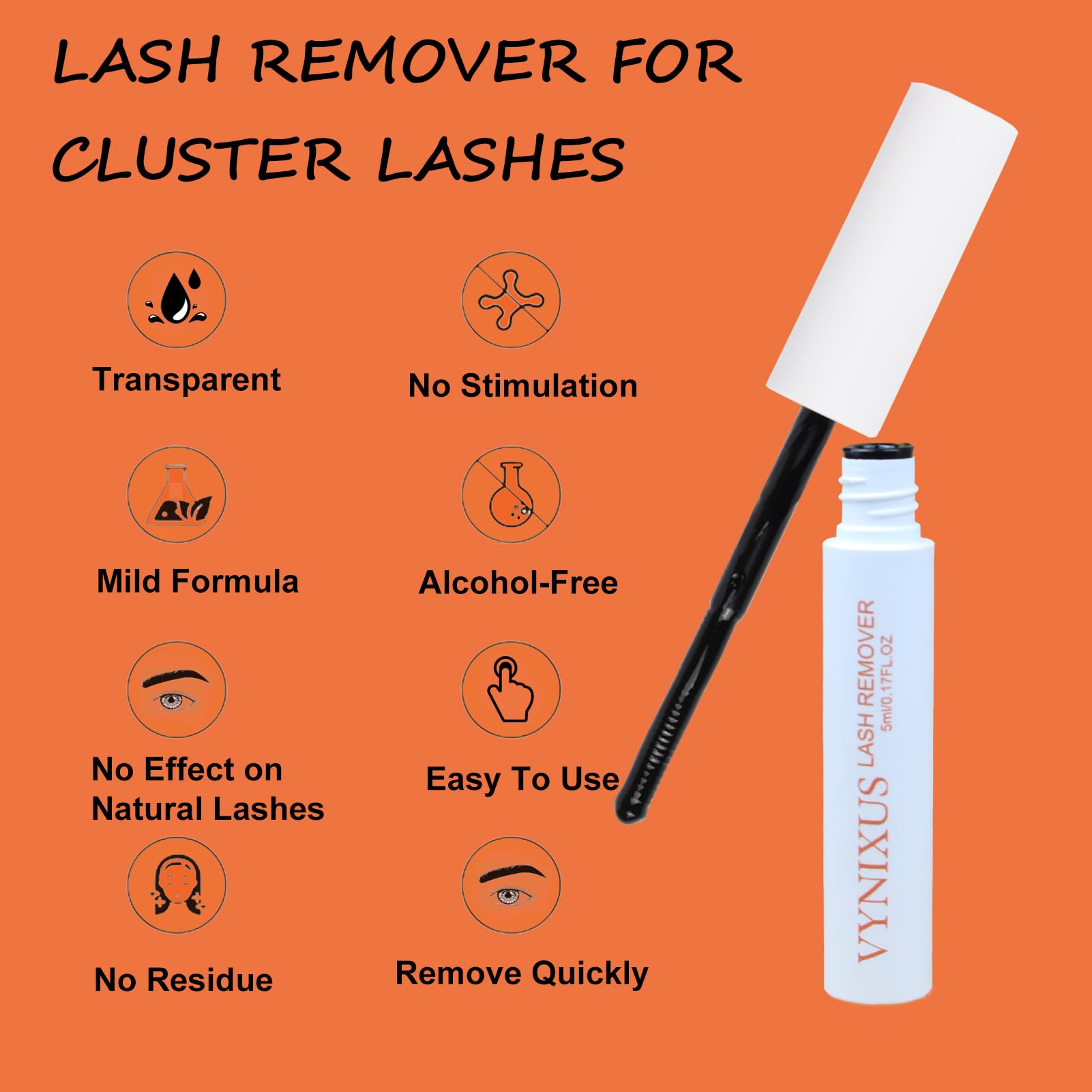 VYNIXUS lash remover shows spiral brush design for precise lash-root application