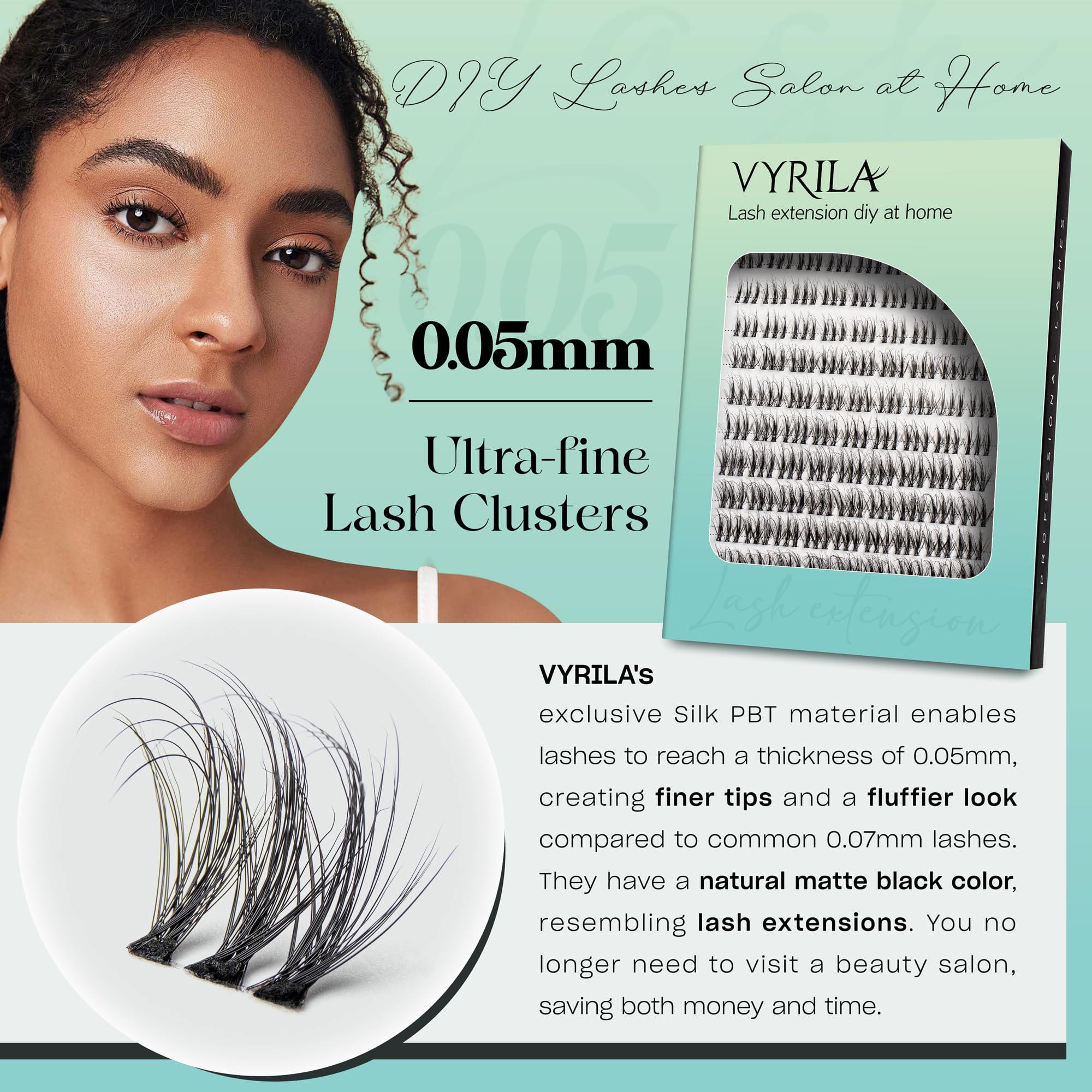 VYRILA lash clusters box with 108 pieces for multiple looks.