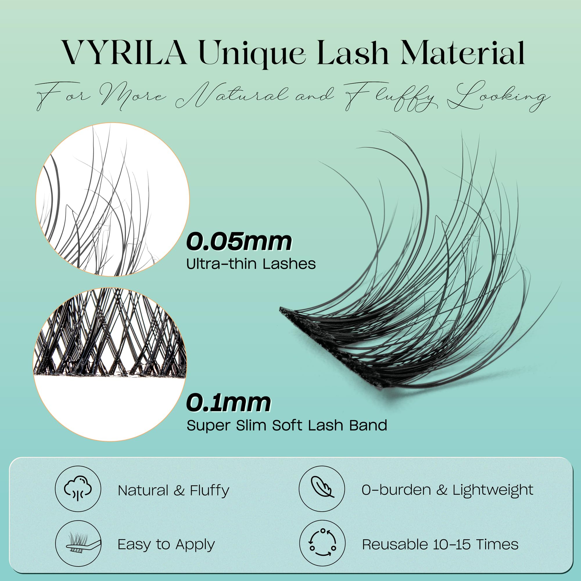 VYRILA Lash Clusters 8-16mm D curl wispy design for versatile styles.
