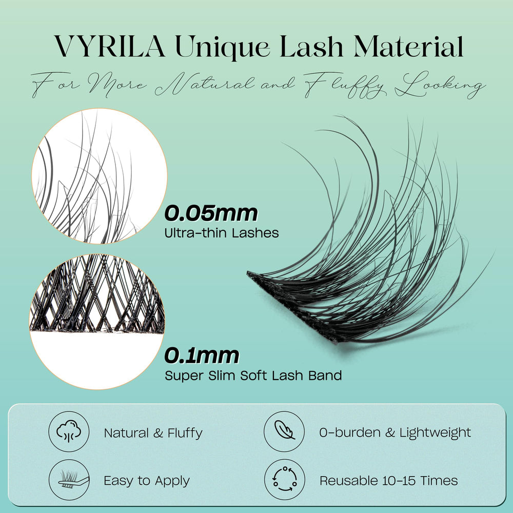 VYRILA Lash Clusters 8-16mm D curl wispy design for versatile styles.