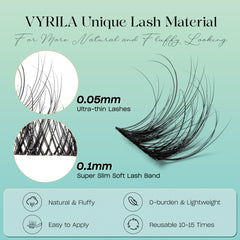 VYRILA Lash Clusters 8-16mm D curl wispy design for versatile styles.