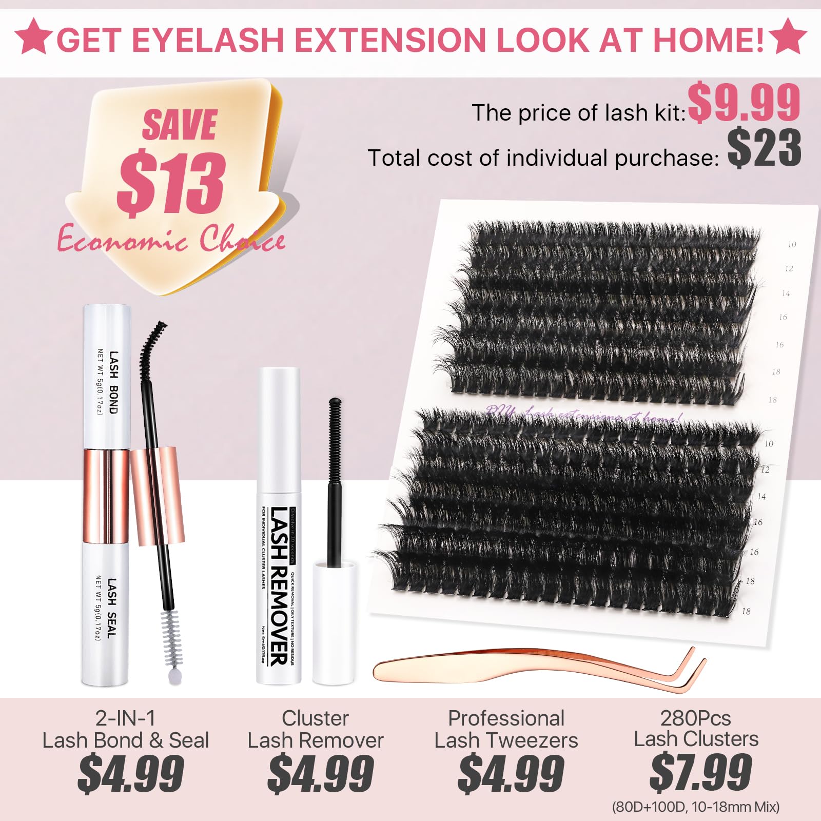 80D and 100D volume clusters for dramatic yet lightweight lashes.