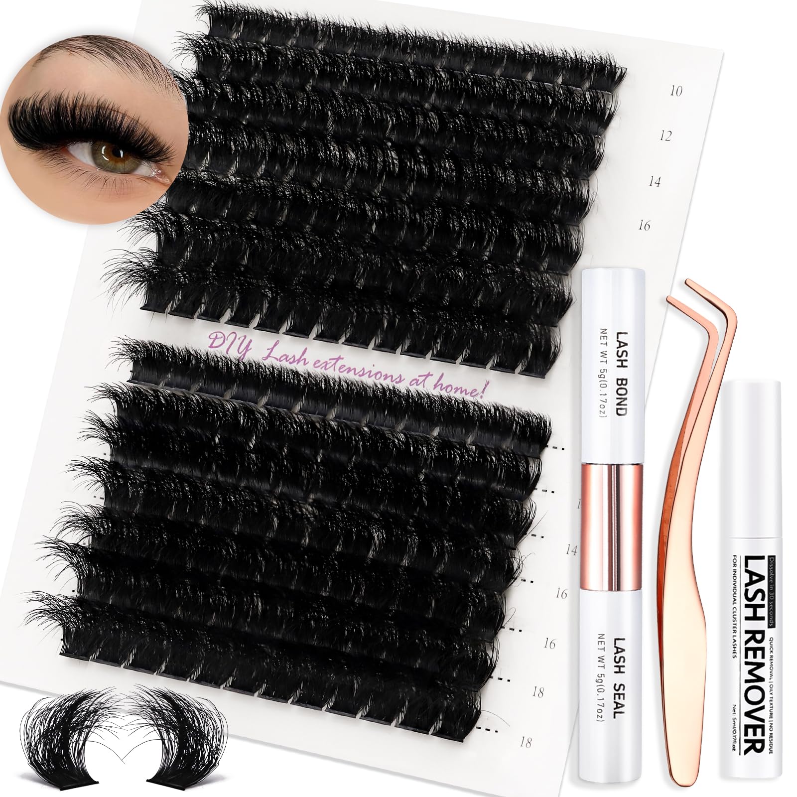 Vznffur fluffy lash extension kit with 182 clusters for fuller eyes.