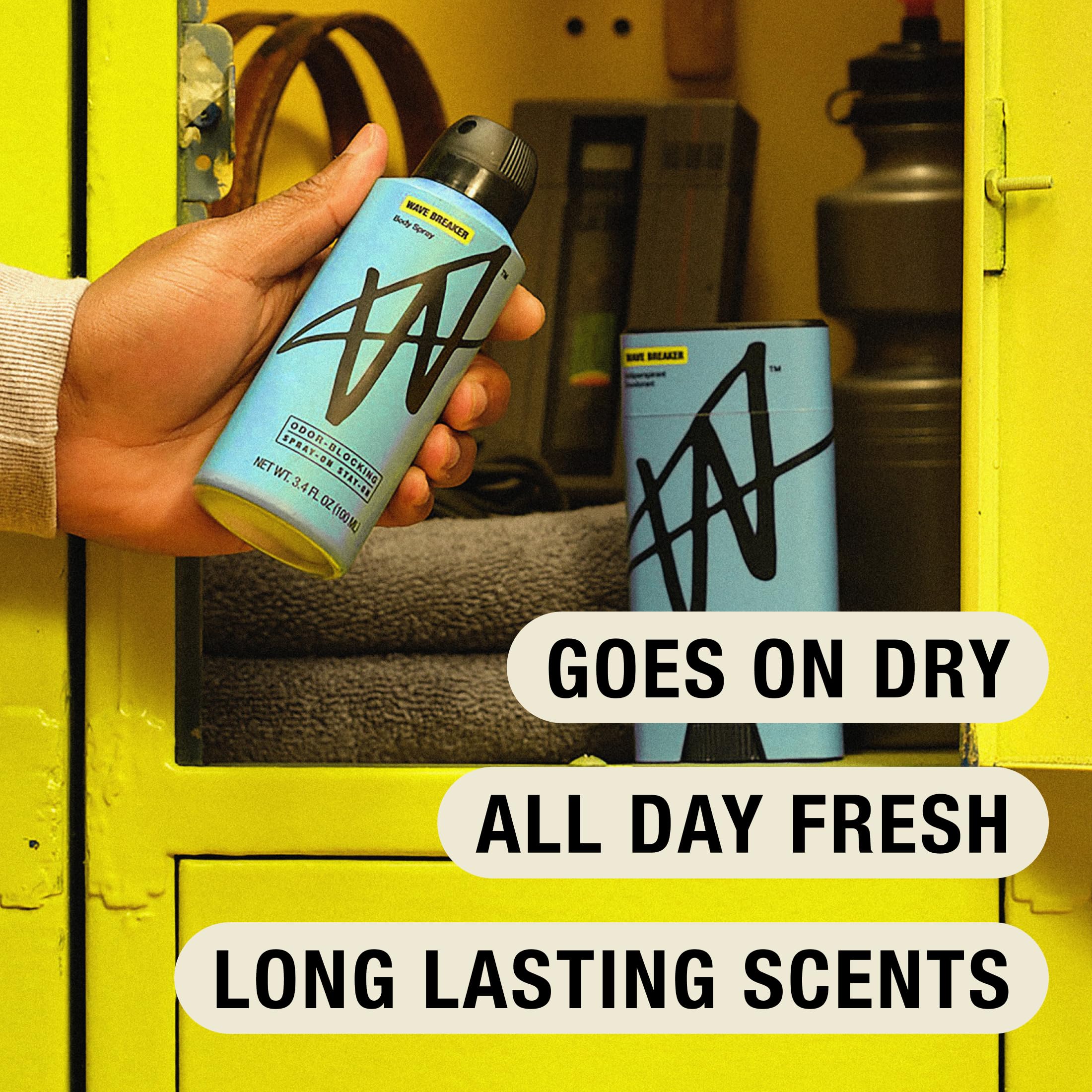 Wave Breaker long-lasting odor blocking scent for everyday confidence.