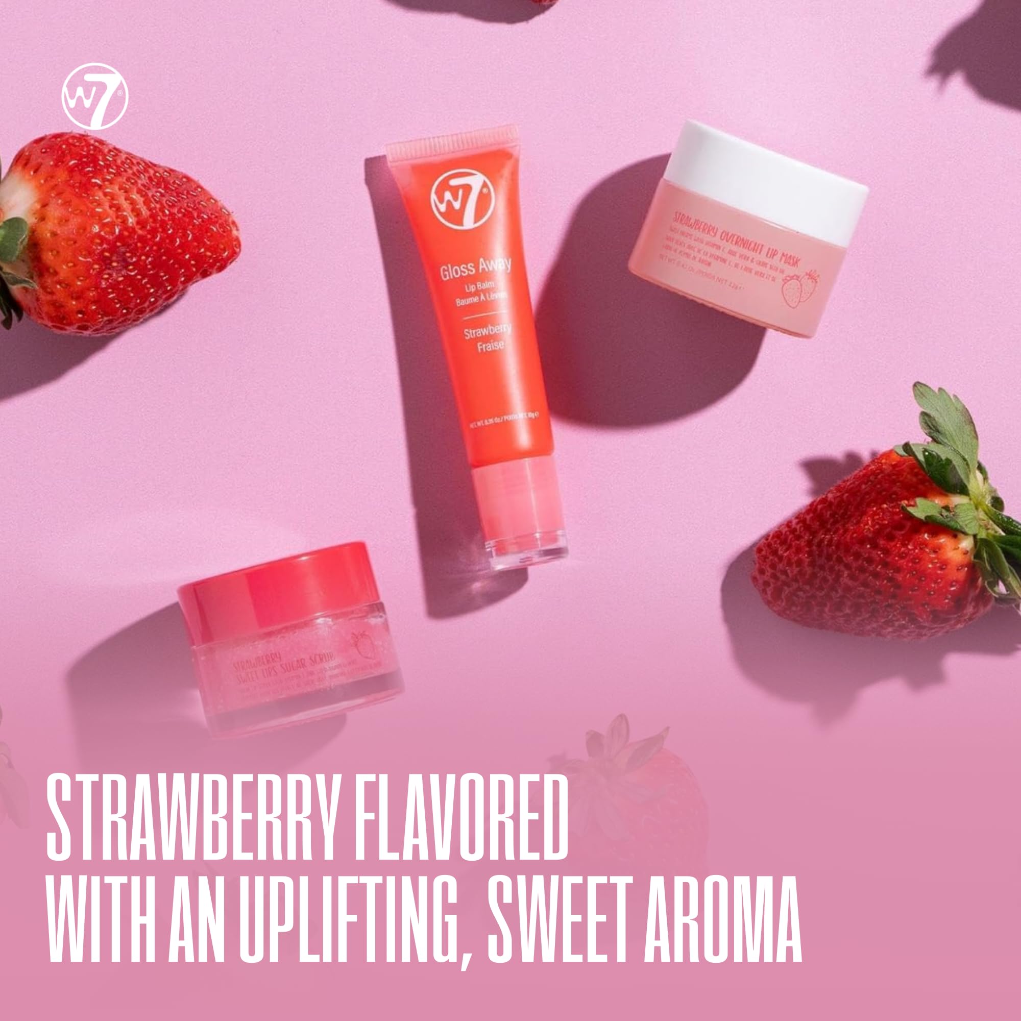 Bálsamo labial W7 con brillo nutritivo para labios lisos.