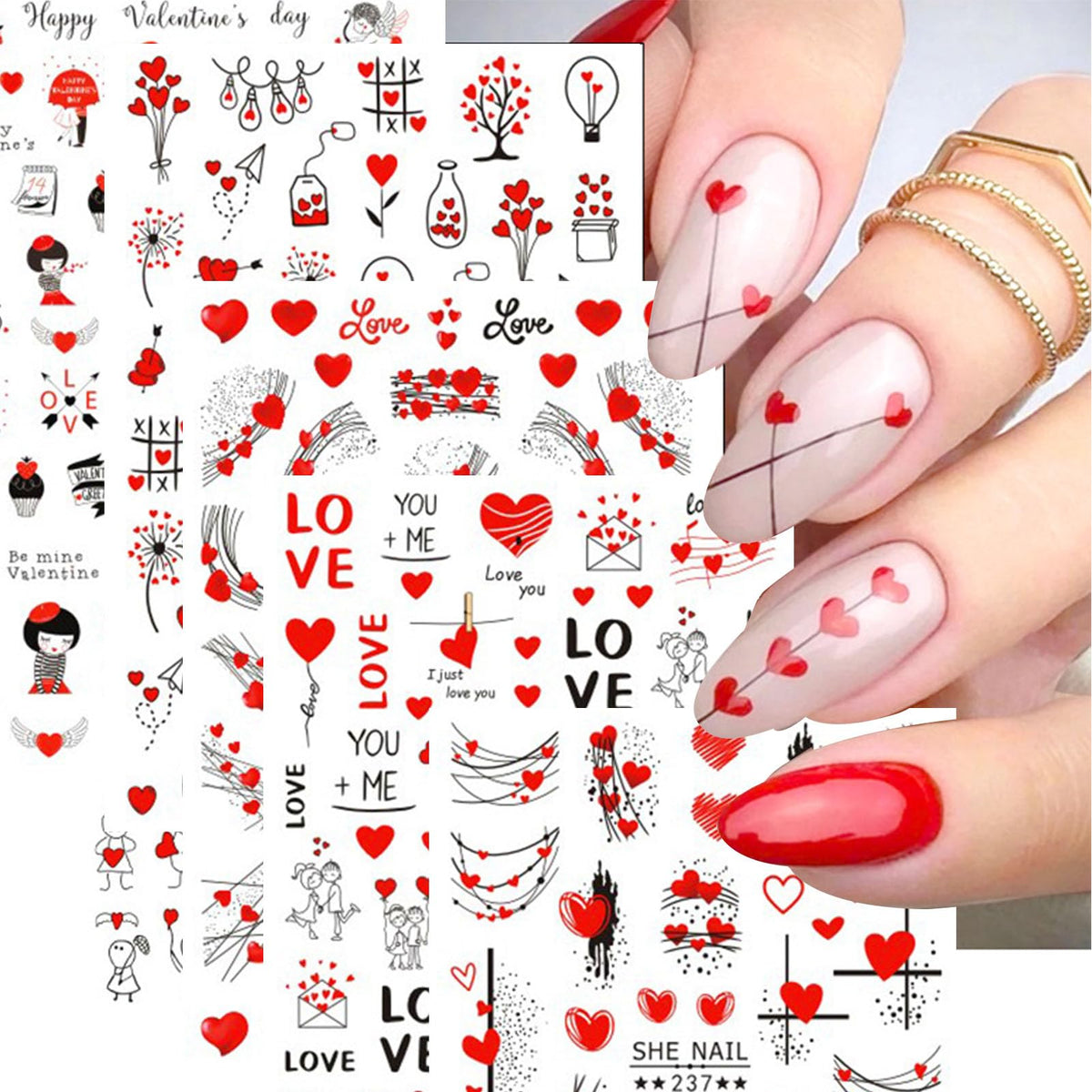 WAFOLOZE stickers uñas San Valentín corazones 3D para manicura rápida