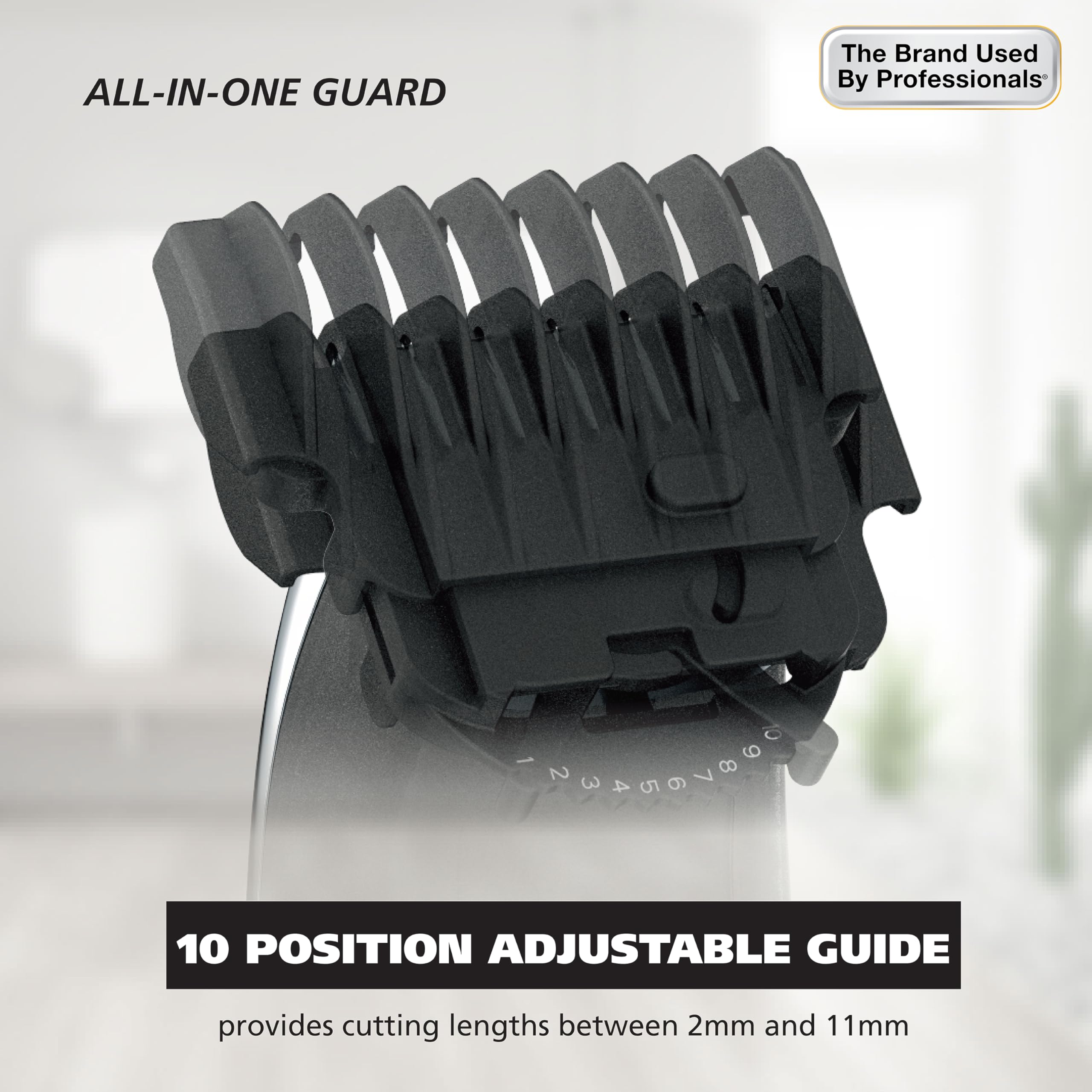 Wahl 1-16 to 1-2 inch guide combs for precise control.