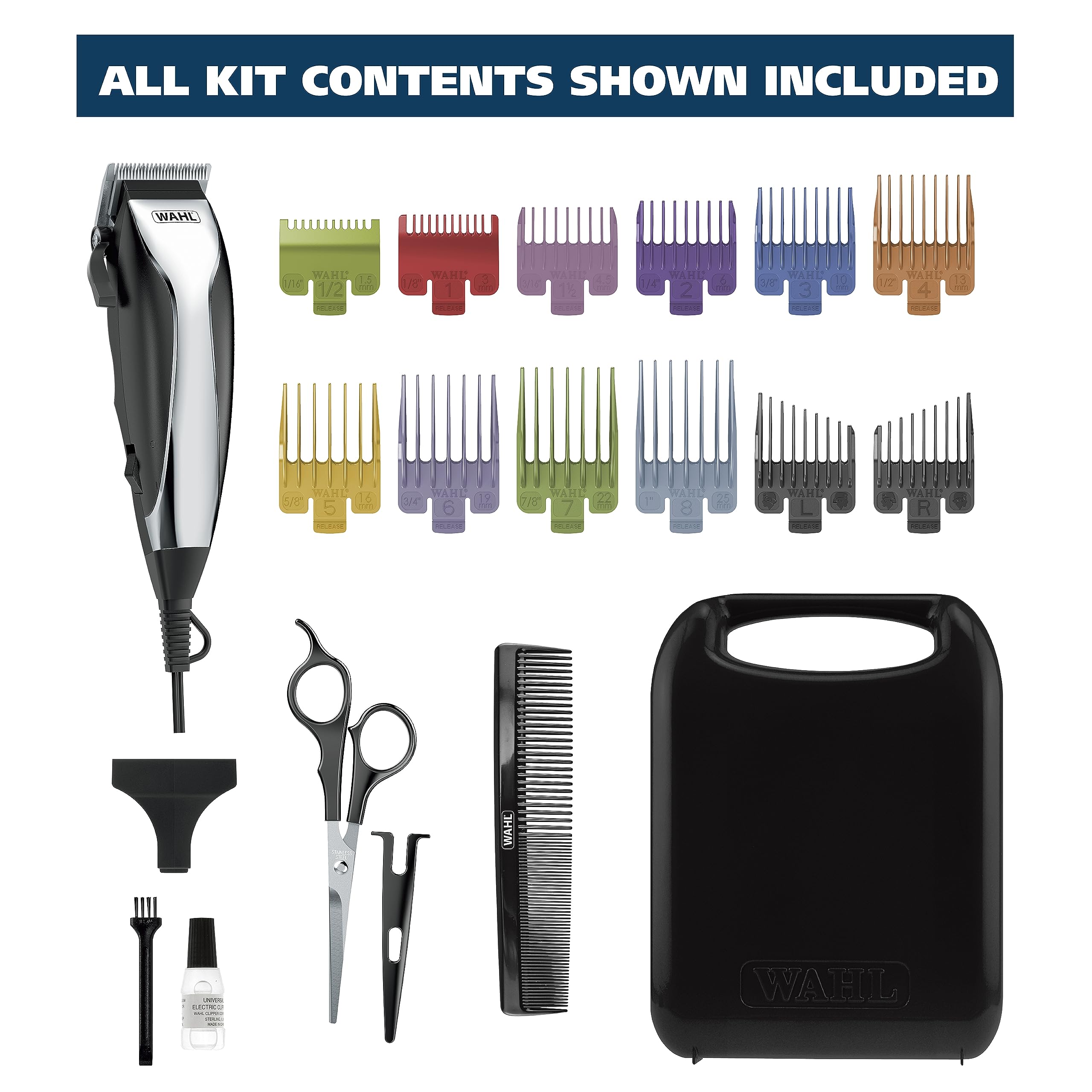 Wahl 79722 storage case and blade oil support organized care and maintenance.