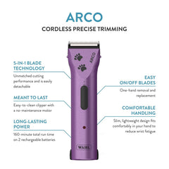 Wahl Arco Pet clipper side view showcasing ergonomic design for comfort during long sessions.