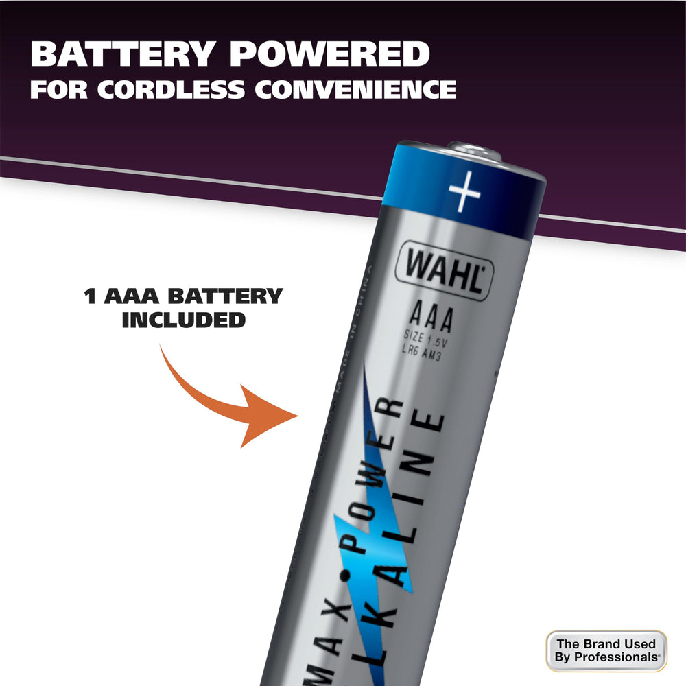 Wahl battery included for cordless grooming anywhere.