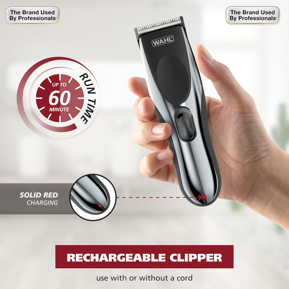 Wahl battery-trimmer section for precise neckline and sideburn detailing.