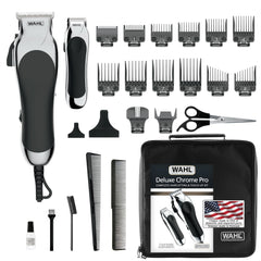 Wahl Deluxe Chrome Pro clipper for clean, precise cuts at home.
